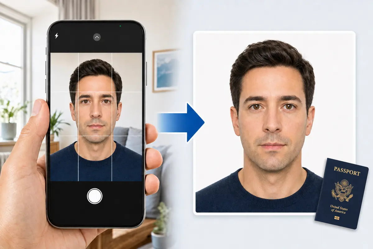 Phone photo transformed into a passport-ready 2x2 photo
