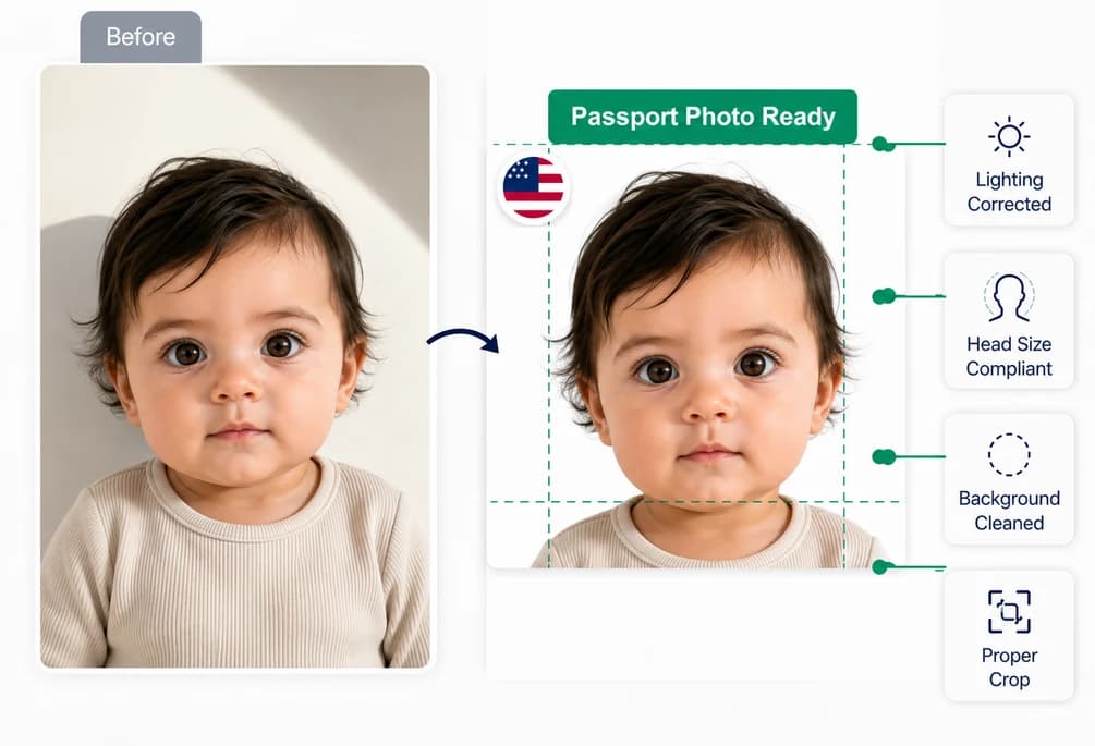 Baby passport photo transformation example